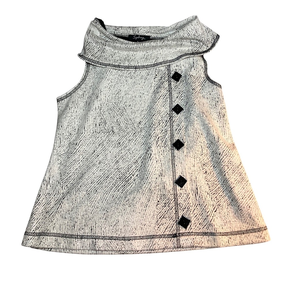 Sydney‎ Sleeveless Mock Neck Top Textured Button Career Business Casual Luxury